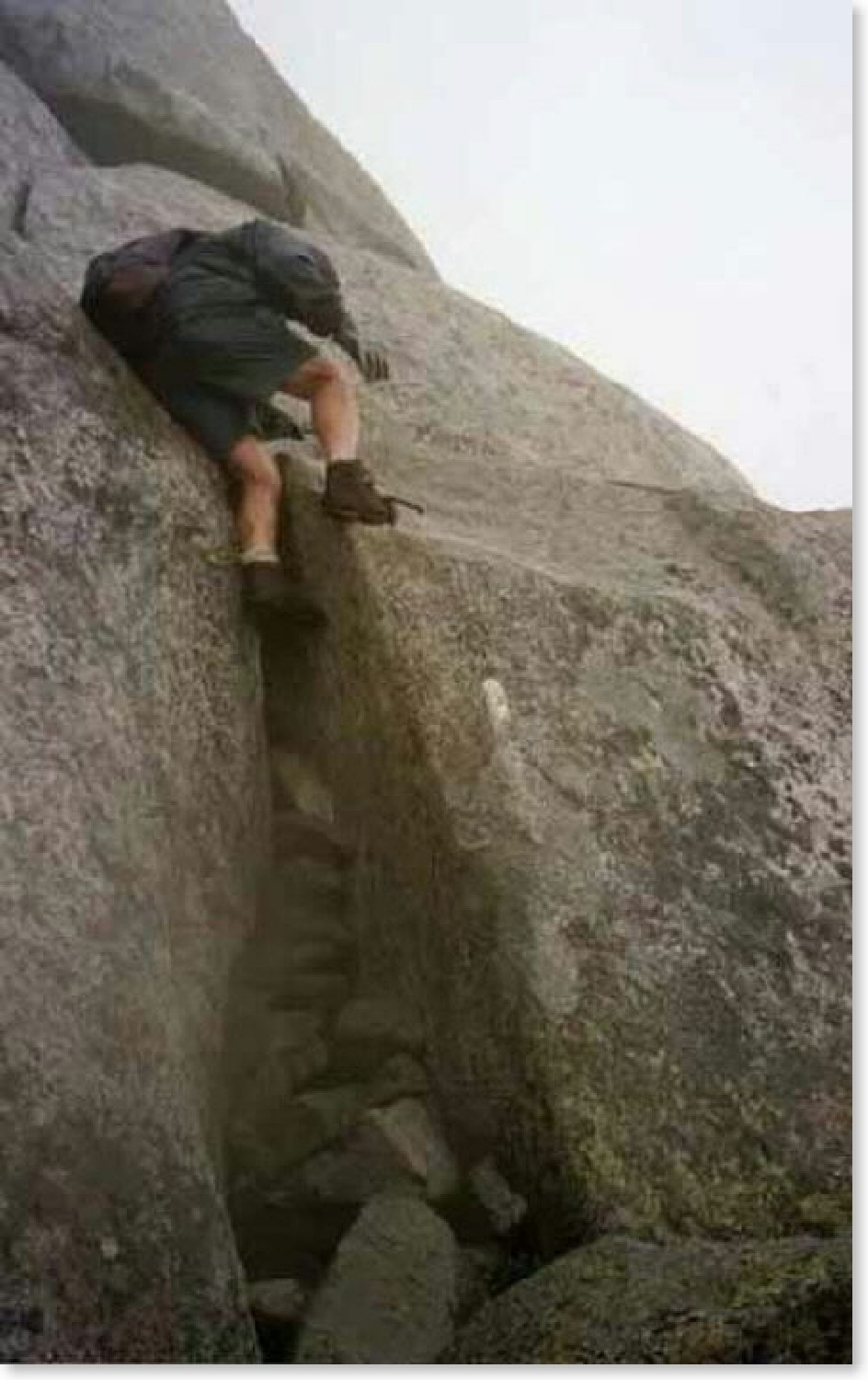 This is a precariously steep and tricky descending spot on the Hunt Trail (AT) as it comes down off Mt. Katahdin. Sept. 3, 2002.  Courtesy askus3@optonline.net